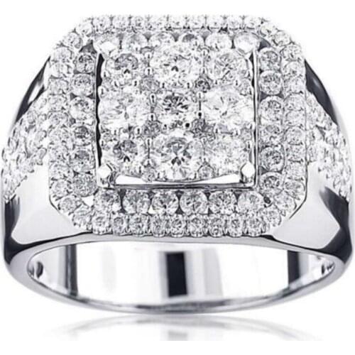 BAOSHINA Business Style Silver Color Square Full Crystal Mens Rings Fashion Party Wedding Engagement Ring Jewelry Free Shipping