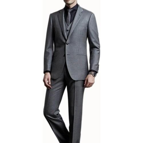 Charcoal Mens Suits Wedding Groom Tuxedos 3 Pieces Jacket+Vest+Pants Slim Fit Casual Best Man Suit Male Formal Prom Party Suits