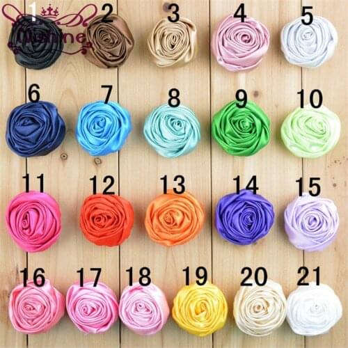 Nishine 30pcs/lot 2" Handmade Rolled Satin Rosettes Rose Flowers For Boutique Girls Diy Hairpins Hair Accessories