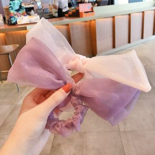 2020 New Children Cute Candy Gauze Bow Elastic Hair Bands Girls Ponytail Holder Lovely Soft Rubber Bands Kids Hair Accessories