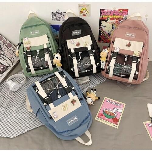 2021 New Contrast Color Women Backpack Nylon Waterproof School Bags For Girls Mochila School Backpack