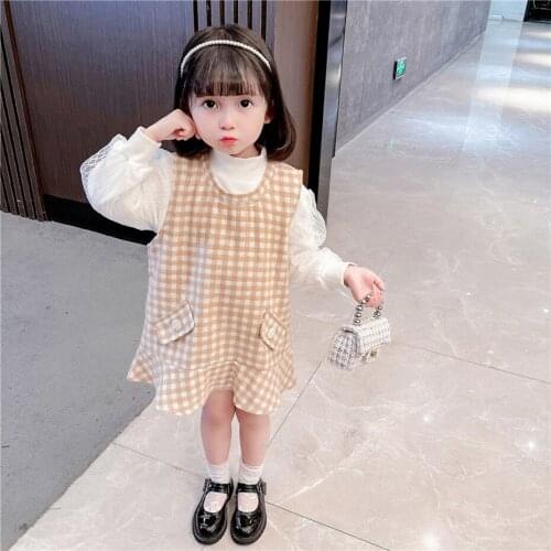 Girls Clothes Plaid Pattern Girls Clothing Blouse + Dress Clothes Girl Spring Autumn Childrens Suits