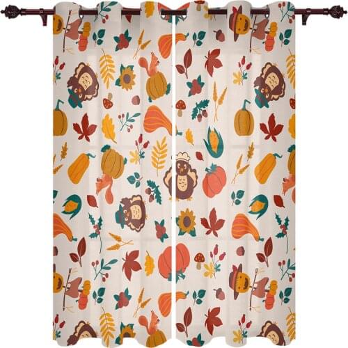 Thanksgiving Pumpkin Maple Leaf Turkey Window Curtains Kitchen Bedroom Drapes Home Decor Luxury Curtains for Living Room
