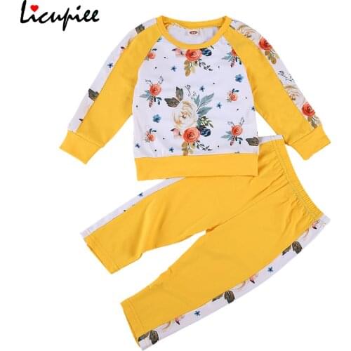 2 Pieces Baby Boy Autumn Kids Suit Set, Floral Print Round Neck Long Sleeve T-shirt+ Trousers, Yellow/wine Red 1-5 Years