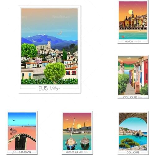 Collioure Village poster • Illustration • Travel Poster • Art Deco • Pyrenees Orientales
