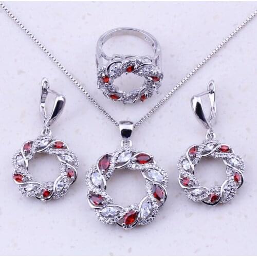 Terrific Red Crystal Cubic Zircon Jewelry Sets For Women Wedding Party Fashion Jewelry J0005
