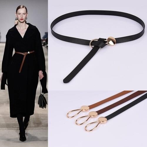 New Thin Leather Women Belt Casual Ladies Golden Buckle Knot Belts Black PU Strap Dress Trousers Female Designer Waistband