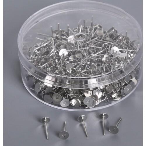 13x5mmJewelry Rhodium Metal Earring Posts Studs Findings Ear Nail Pins Diy Flat Base Pad Scroll Setting (Contain Box)