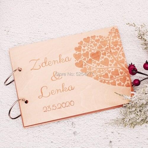 Wedding Heart Tree Guestbook with name and date , Custom Wooden Guest Book, botanical wedding