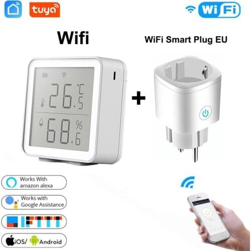 For Home Smart Temperature Humidity Sensor EU Plug Remote Control WiFi/Zigbee Intelligent Monitoring Support Alexa/Google Home