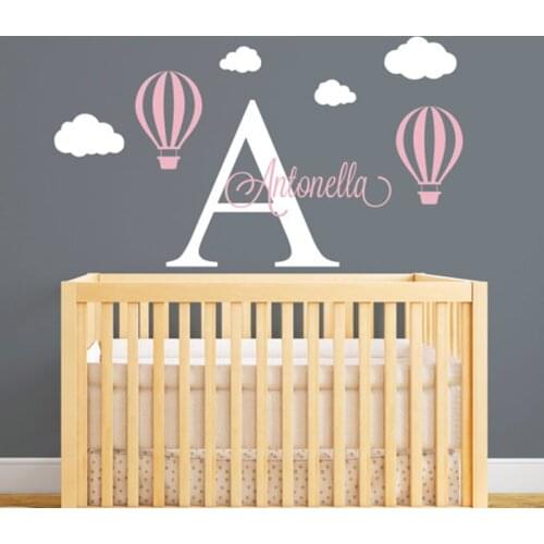 Hot Air Balloon Personalized Name Wall Decal Custom Initial Letter Wall Sticker For Baby Girl Room DIY Nursery Wall Decor L153