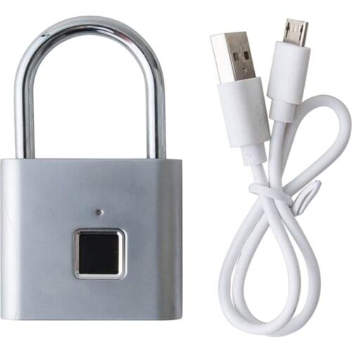 Security Intelligent USB Rechargeable Door Lock Fingerprint Padlock Quick Unlock Stainless Steel Door Loker Box Keyed Door Lock