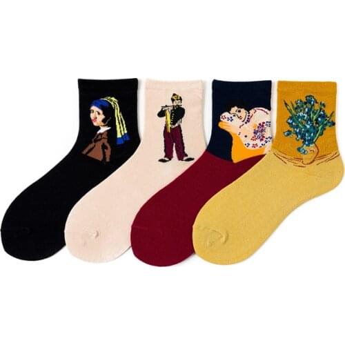 Ladies New Cotton Socks 1 Pair Art Style Oil Painting Van Gogh Works Piper Teenager Creative Classic Colorful Socks Wholesale