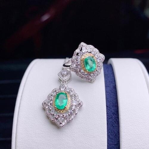 SHILOVEM 925 sterling silver Natural Emerald rings pendants send necklace fine Jewelry wedding women new 5*7mm dtz0507922agml
