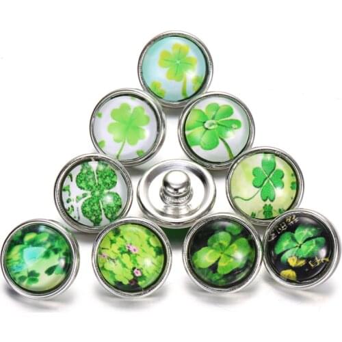 10pcs/lot Snap Jewelry Clover Round Glass 12mm Snap Buttons Jewelry For Women Snap Bracelets