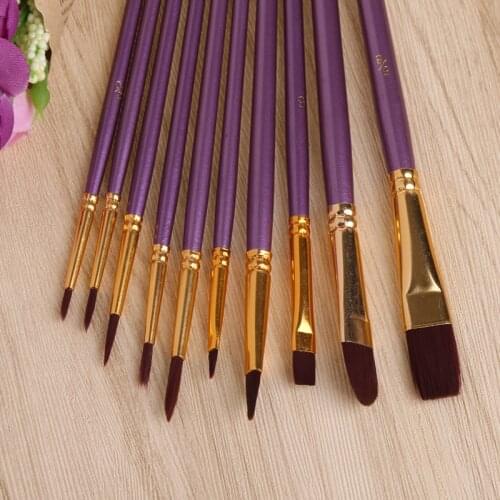 10Pcs Artist Paint Brush Set Nylon Hair Watercolor Acrylic Oil Painting Drawing R9JB