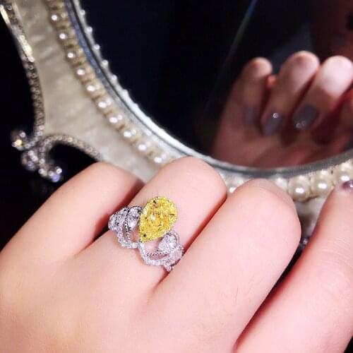 18K White Gold 1ctw Centre 1ct Pear Yellow Moissanite Ring Side Pear Tourmaline Solid Fine Gold Wedding Ring For Women