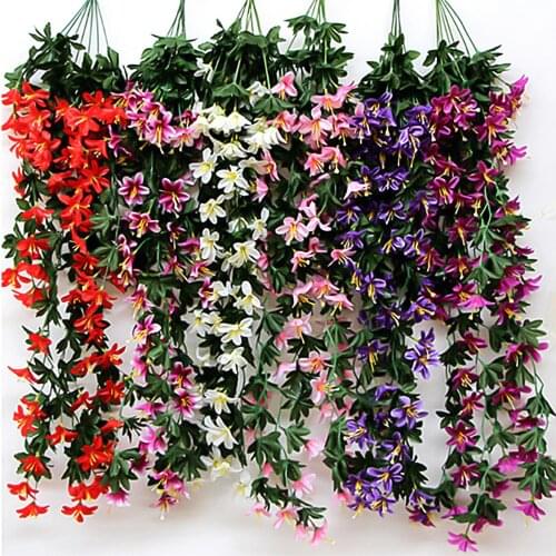 2Pcs Artificial Small Lily Flower Rattan Wedding Home Wall Hanging Decoration
