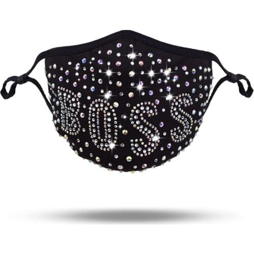 2021 Fashion Hot Drilling Rhinestones Facemask For Women Reusable Washed Fabric Masque Halloween Party Decoration KZ-001