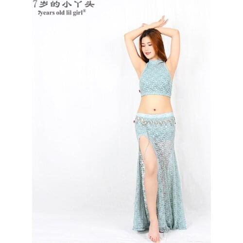 7years Old Lil Girl 2021 New Belly Dance Costumes Lace Top+Skirt 2pcs Suit For Women Exercise CBB02