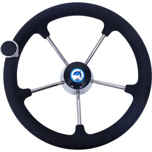 Boat Accessories Marine 13-1/2 Inch Stainless Steel 5 Spoke Steering Wheel with Black Foam Grip and Knob