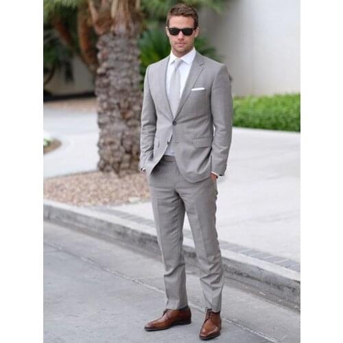 ANNIEBRITNEY Light Grey Men Formal Slim Fit Suit High Quality Business Suit With Pants Groom Wedding Tuxedo Custom Wool Suit