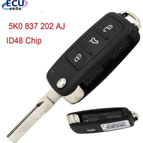 Keyless Entry Fob 3 Button 434MHZ For VW FOR Volkswagen 5K0837202AJ 5K0 837 202 AJ With ID48 Chip