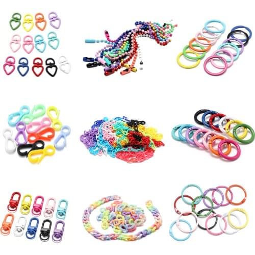 Candy Color Mixed Brooch Pins Lobster Clasp Hooks Ball Chain Key Rings Chains Connector For DIY Jewelry Making Accessories