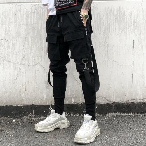 Mens Hip Hop Patchwork Cargo Ripped Sweatpants Side Pockets Pencil Pants Joggers Trousers Male Fashion Full Length Pants