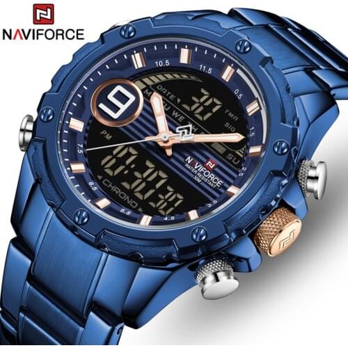 NAVIFORCE Watch Men Top Brand Luxury LCD Digital Chronograph Sport Stainless Steel Military Wrist Watch Clock Relogio Masculino