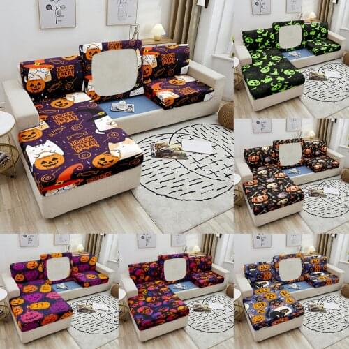 Halloween Fabric Sofa Seat Cover Pumpkin Elastic Cushion Cover For Corner Sofa Protector Removable Slipcover Couch Cover