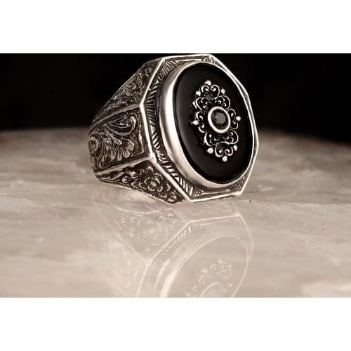 Zircon Traditional Turkish 925 Sterling Silver Mens Handmade Sword Signet Rings Jewelry Gift From Turkey for Women Men