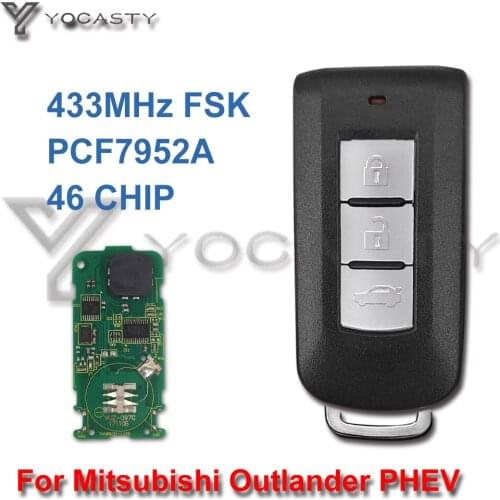 YOCASTY 3 buttons remote key smart card FSK for Mitsubishi ASX Lancer Outlander PCF7952A chip with small blade No Mark 433MHz