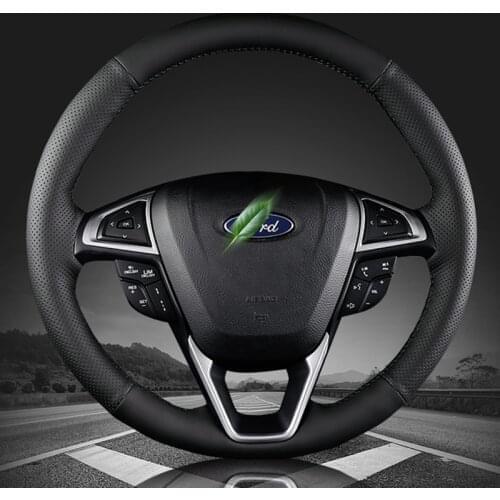 DIY Hand-Stitched Sofe Black Artificial Leather Car Steering Wheel Cover For Ford Fusion Mondeo 2013 2014 EDGE 2015 2016