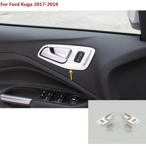 For Ford Kuga 2017 2018 2019 car cover stick trim ABS chrome door inner handle bowl frame lamp armrest handrail molding 4pcs