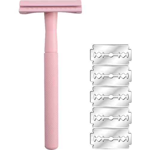 Double Edge Safety Razor for Women Safety Razor with 5 Blades Women Razor Fits All Double Edge Razor Blades Pink Razors