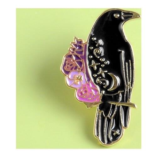 Gothic Raven Enamel Pins Six Of Crows Brooches Cartoon bird button Badge Fantasy Book Witch Animal Jewelry Gift for Friends kids
