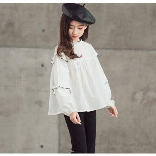 Girls Cotton Shirt 2021 New Teen Comfortable Loose Long-sleeved Shirt Spring Childrens Pullover Top