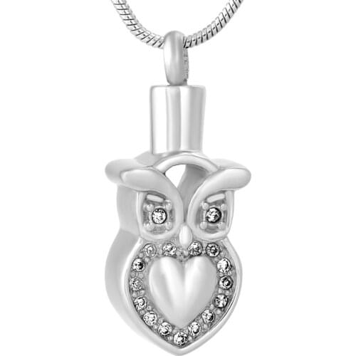 IJD9637 Memorial Jewelry Funeral Casket Ash Urn Free DIY Charm Crystal Owl Stainless Steel Cremation Urn Pendant Necklace