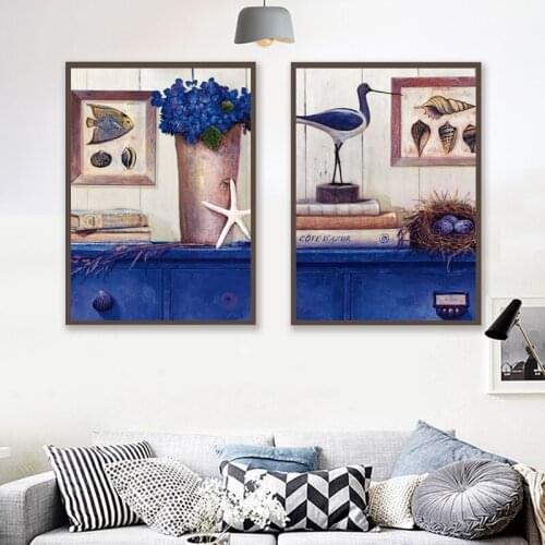 Nordic Style Canvas Painting Posters Book And Blue Flowers On The Desk Photo Wall Art Pictures For Living Room Home Decoration