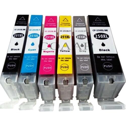 1 Set compatible cli251 pgi250 ink cartridge for canon 250 251 PIXMA IP 4850 4950 8720, MG 5250 6150 6250 6320 7120 7520 Printer