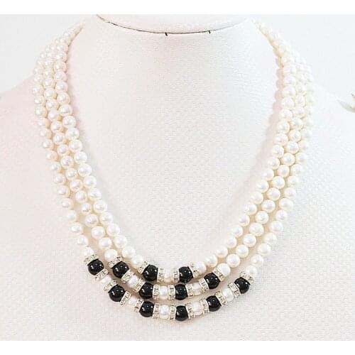 Natural white pearl 7-8mm round beads 3 rows diy necklace 17"-19"B646