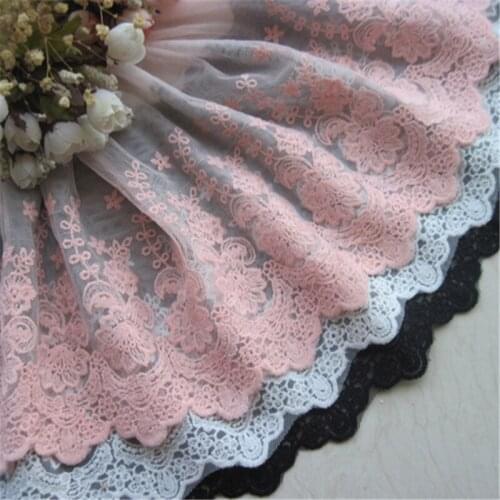 5Yards Ivory Pink black lace mesh flower embroidery lace skirt clothing accessories DIY curtain width 22 cm LW0075