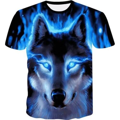 Summer Wolf 3D Printed T Shirt Hip Hop Streetwear Round Neck Short Sleeve Tees Tops Funny Animal Male Clothes Casual T-shirt