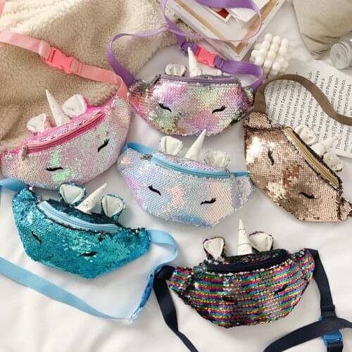 Fashion Sequins Fanny Pack Girls Shoulder Belt Bags Kids Unicorn Waist Packs New Trend Belt Bag Chest Bag Children Waist Bag