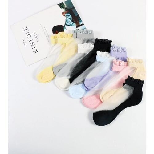 DONG AI sexy novel lace transparent socks ankle thin section ladies cool crystal cotton summer fashion mesh high elastic super