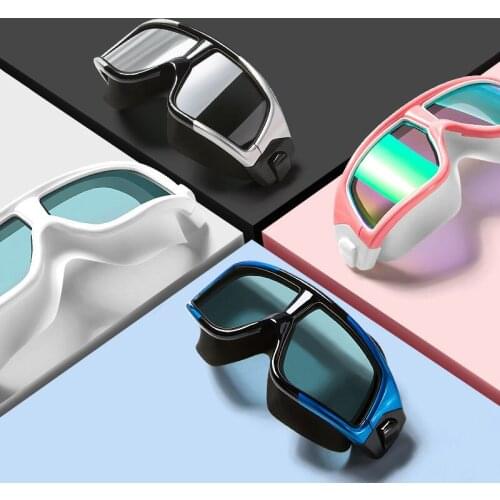 Mens and Womens Large-frame Swimming Goggles HD Anti-fog Plating Flat Goggles Waterproof Polarized Swimming Diving Goggles