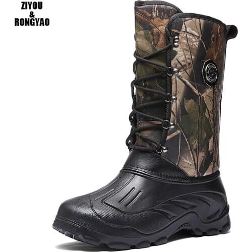 Big Size Man Army snow Boots warm fur Winter Outdoor Men knee high Boots waterproof short plush Top lace up Shoes 40-46