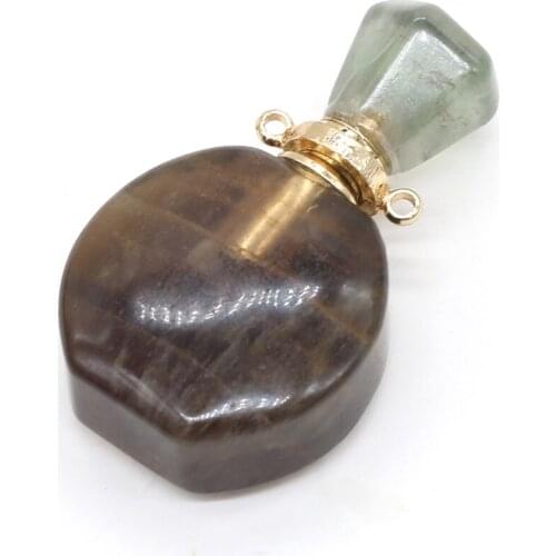 Natural Stone Perfume Bottle Pendants Fashionable Fluorite Unisex Pendant for Jewelry Making Charms DIY Necklace Accessories