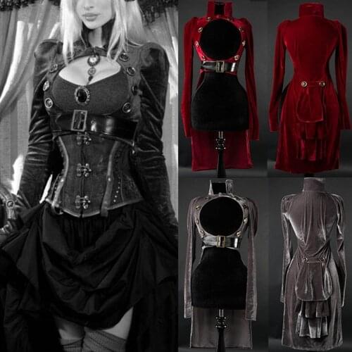 2021 new Womens Vintage Gothic Victorian Medieval Long Sleeves Tuxedo Coat Jacket Halloween Cosplay Costume Plus Size S -XXXL